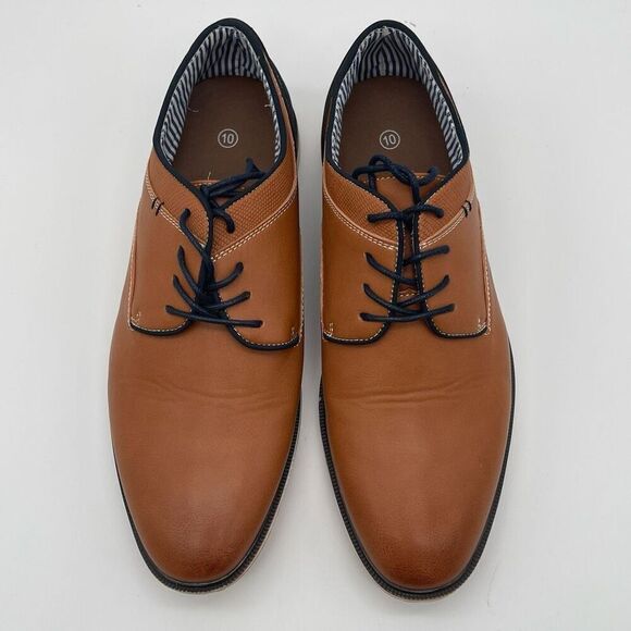 Oxford Shoes Men's Size 10 Brown Black Two Tone Lace Up Leather Comfort Casual - Picture 2 of 16